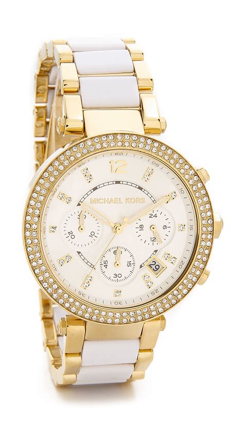 michael kors white watch with gold accents|Michael Kors small gold watch.